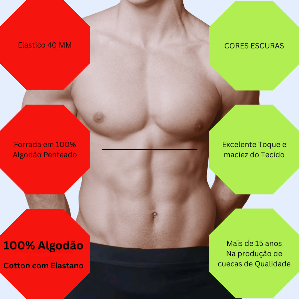 Kit Cuecas Boxer Algodão - cores cinza, marinho e preto