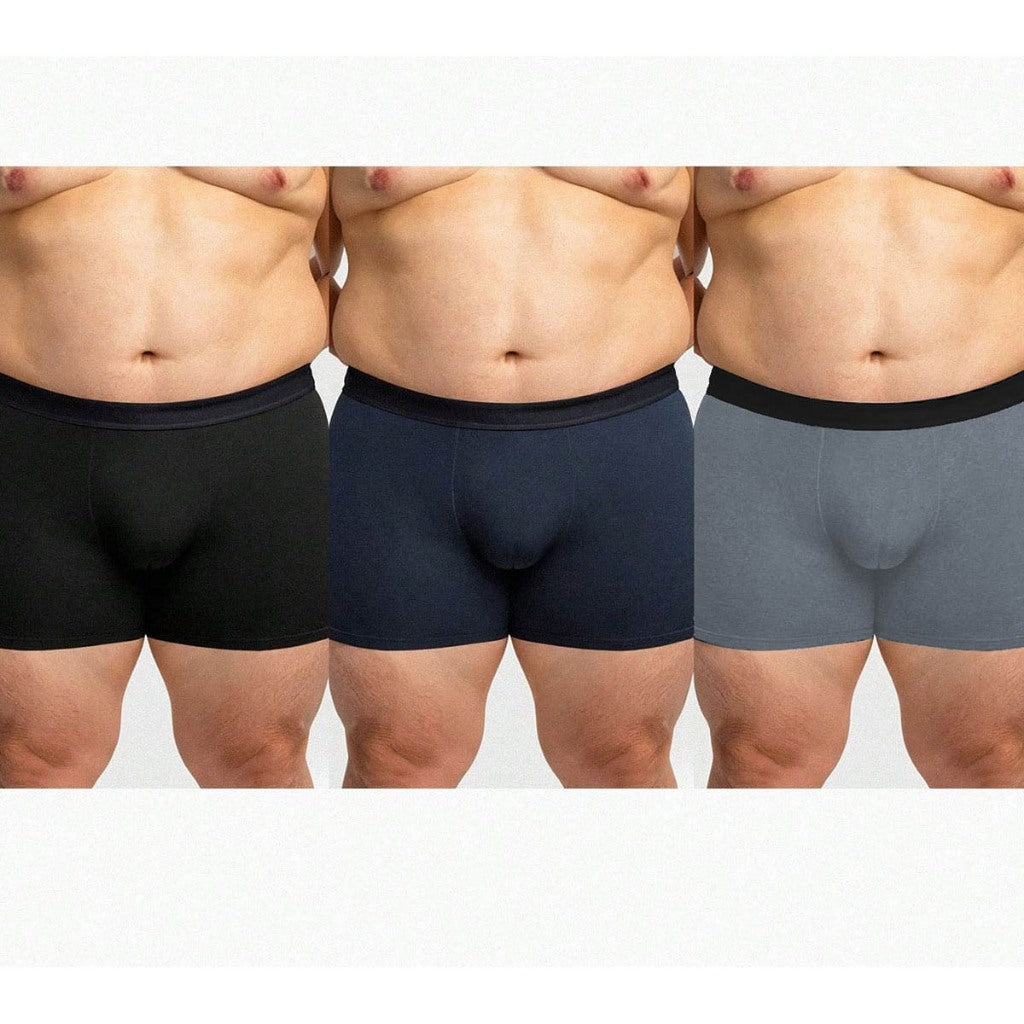 Kit 5 Cuecas Boxer Plus Size - vista traseira cores preta, marinho e chumbo