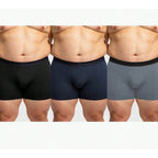 Kit 5 Cuecas Boxer Plus Size - vista traseira cores preta, marinho e chumbo