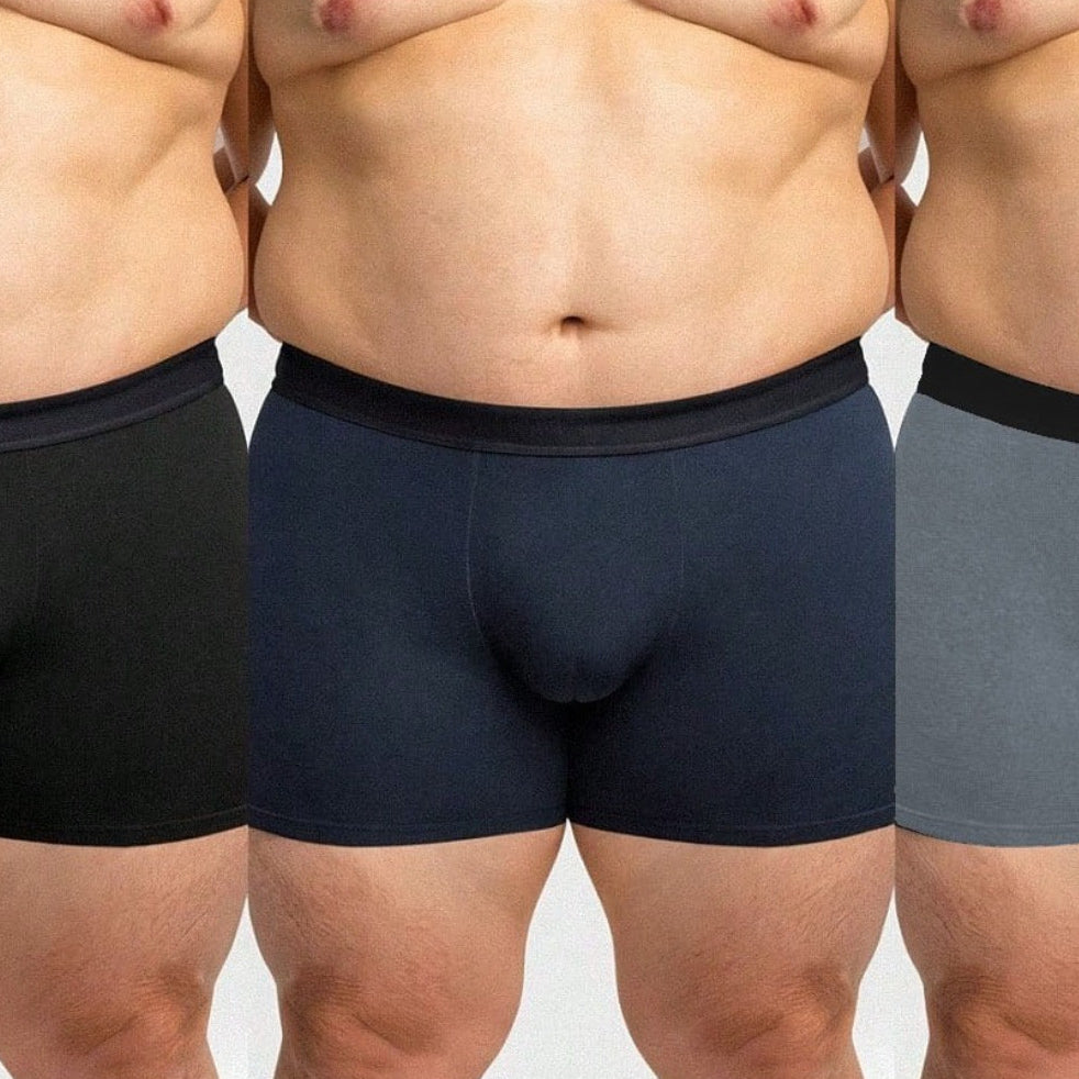 Kit 5 Cuecas Boxer Plus Size - detalhe traseiro cores preta marinho chumbo