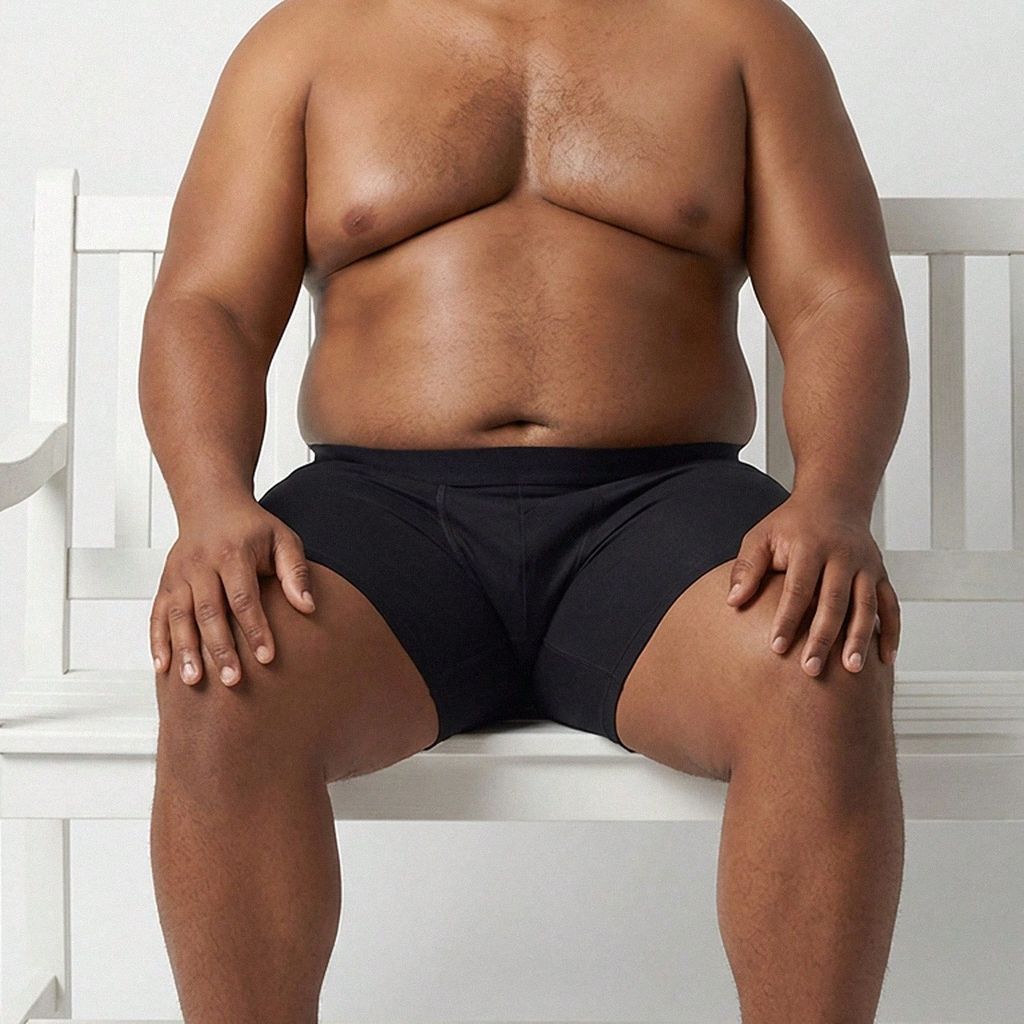 Kit 5 Cuecas Boxer Plus Size preta - vista frontal sentado