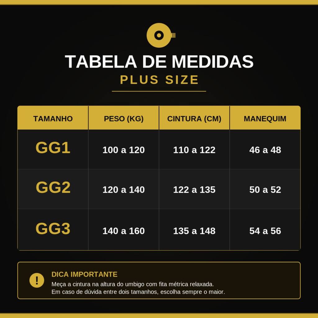 Tabela de medidas Plus Size - GG1 GG2 GG3