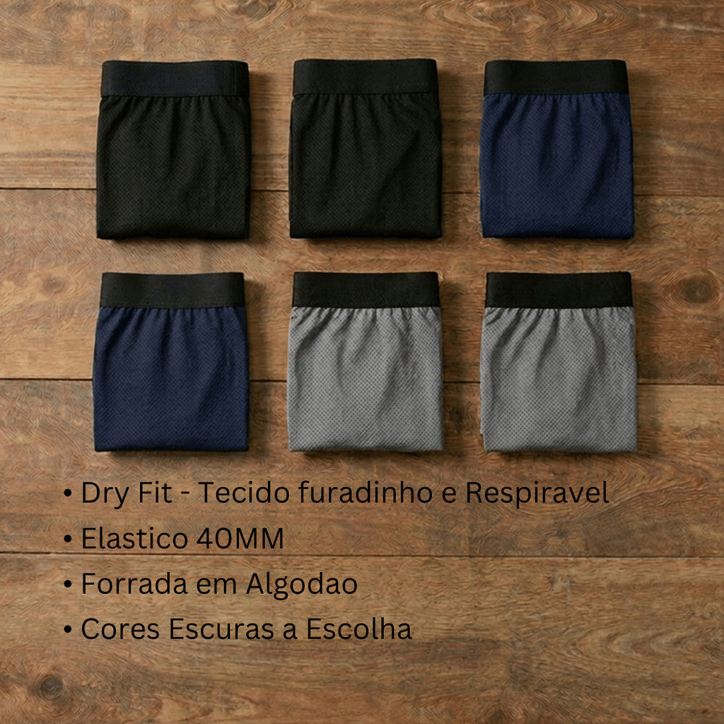 Kit 6 Cuecas Dry Fit - Dry Fit, Elastico 40mm, Forrada em Algodao, Cores Escuras