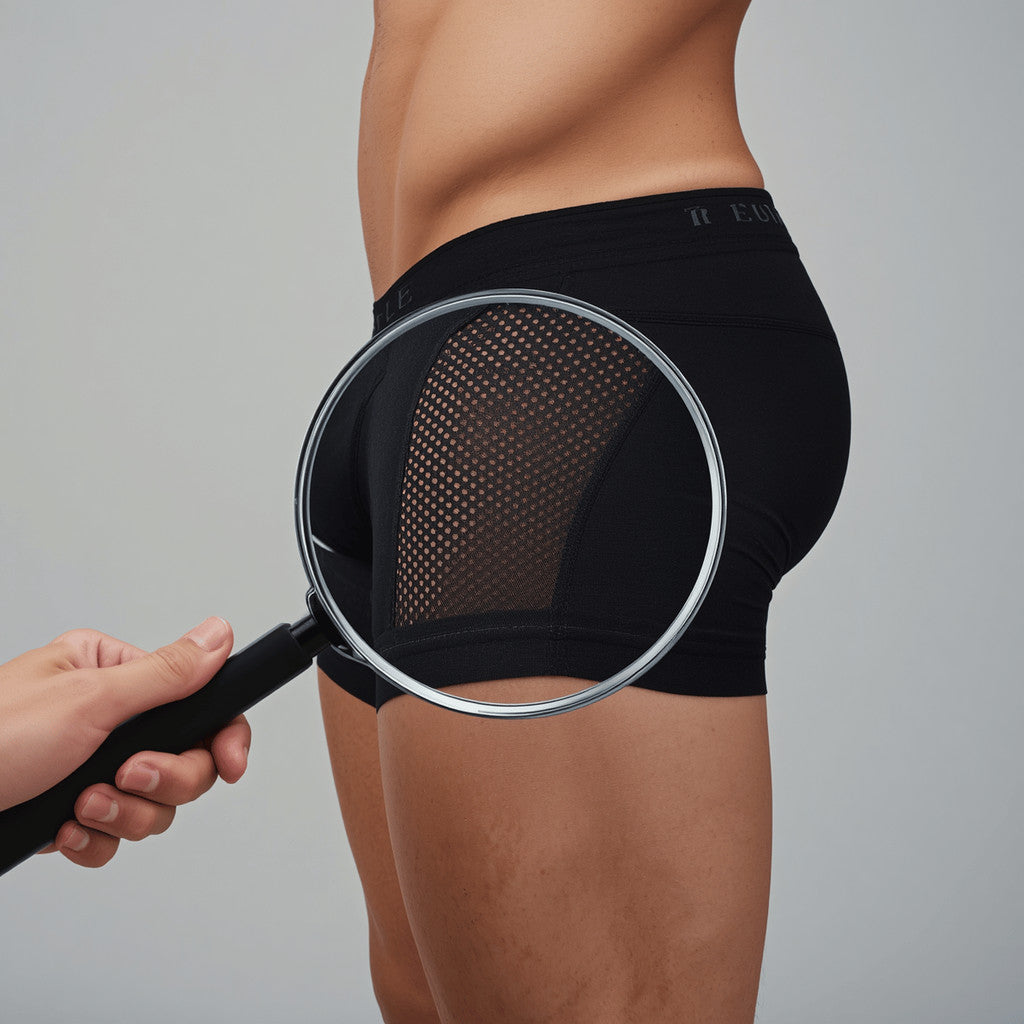 Detalhe do tecido dry fit furadinho da cueca